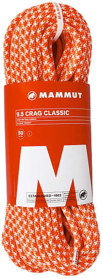 Верёвка Mammut Crag Classic 9,5мм/50м Vibrant Orange/White - Фото 1 большая
