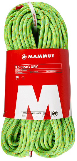 Верёвка Mammut Crag Dry 9,5мм/80м Neon Green/Ocean - Фото 1 большая