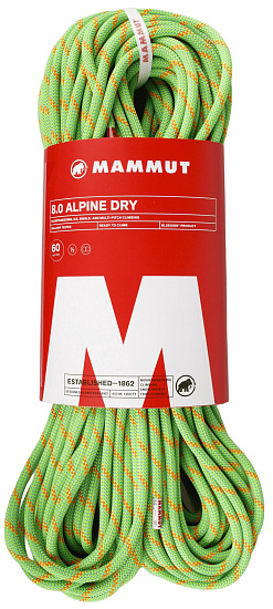 Верёвка Mammut Alpine Dry 8мм/60м Neon Green/Vibrant Orange - Фото 1 большая