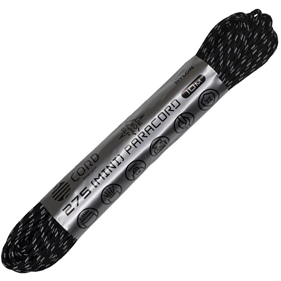 Паракорд Cord 275 Мини 10м световозвращающий Black - Фото 1 большая