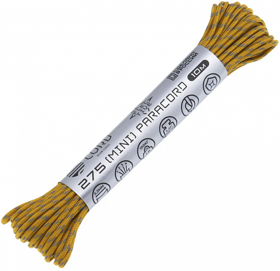 Паракорд Cord 275 Мини 10м световозвращающий Gold - Фото 1 большая