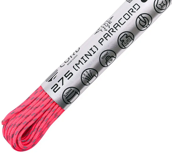Паракорд Cord 275 Мини 30м световозвращающий Neon pink - Фото 2 большая
