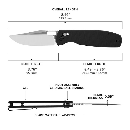 Нож CJRB Prado G10/AR-RPM9 Black - Фото 7 большая