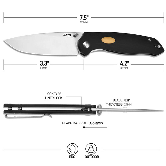 Нож CJRB Aes G10/AR-RPM9 Black - Фото 3 большая