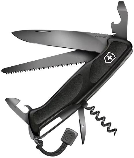 Нож перочинный Victorinox RangerGrip 55 Onyx 130мм 12 функций с фиксатором лезвия Black - Фото 1 большая