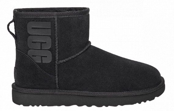 Ботинки женские UGG Classic Mini Ugg Rubber Logo Black - Фото 1 большая