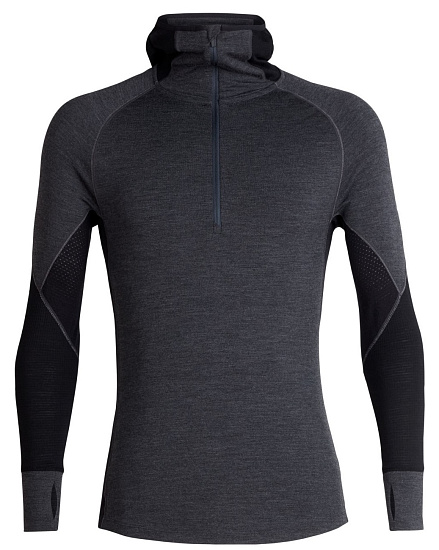 Футболка мужская Icebreaker 260 Zone LS Half Zip Hood Jet Hthr/Black - Фото 1 большая