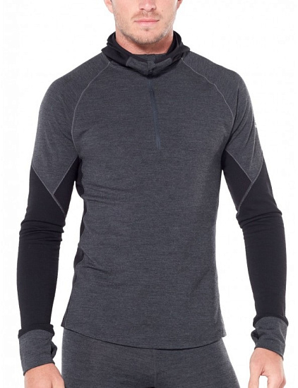 Футболка мужская Icebreaker 260 Zone LS Half Zip Hood Jet Hthr/Black - Фото 3 большая