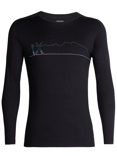 Футболка мужская Icebreaker 200 Oasis Deluxe Raglan LS Crewe Single Line Ski Black - Фото 1 большая