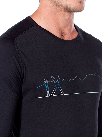 Футболка мужская Icebreaker 200 Oasis Deluxe Raglan LS Crewe Single Line Ski Black - Фото 2 большая