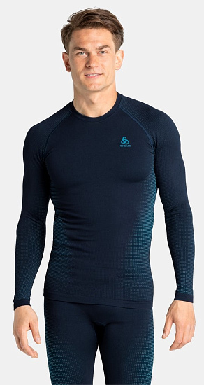 Футболка мужская Odlo Performance Warm Eco Dark Sapphire/Stunning Blue - Фото 3 большая