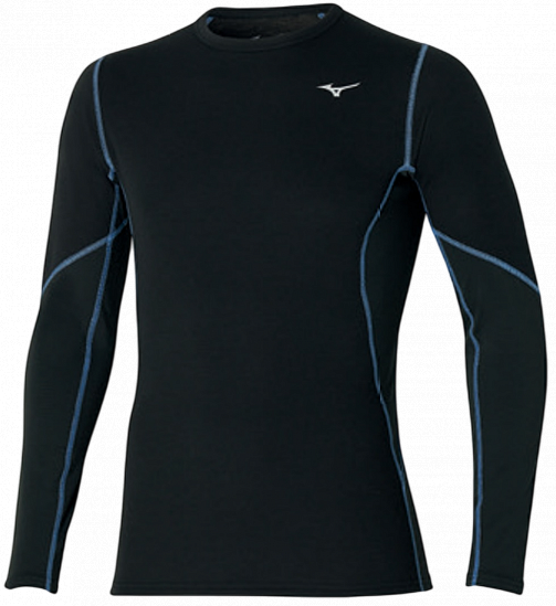 Лонгслив мужской Mizuno Merino Wool Crew Black/Parisian Blue - Фото 1 большая