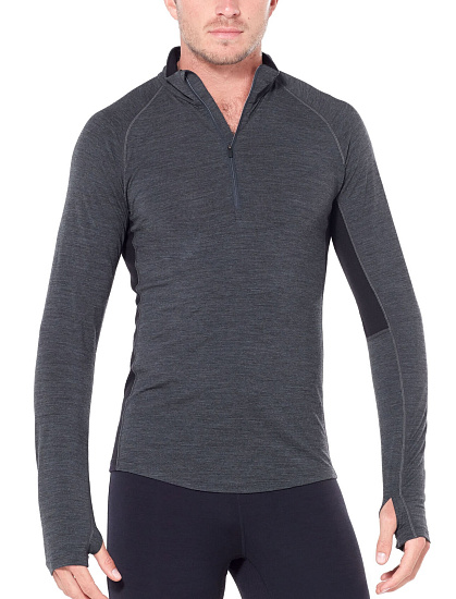 Футболка мужская Icebreaker 200 Zone LS Half Zip Jet Hthr/Black - Фото 2 большая