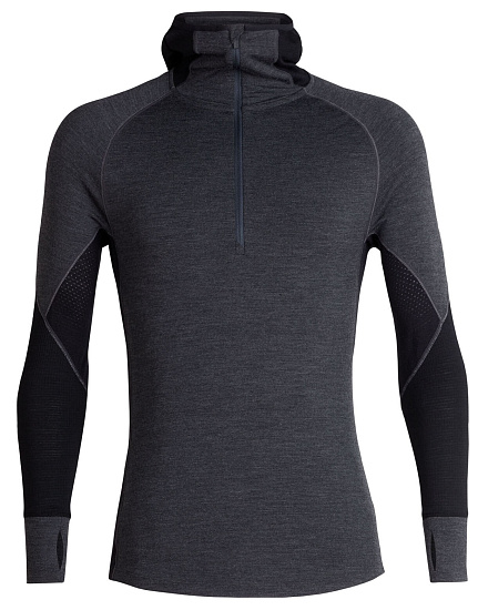 Футболка мужская Icebreaker 260 Zone LS Half Zip Hood Jet Hthr/Black - Фото 1 большая
