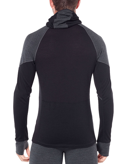 Футболка мужская Icebreaker 260 Zone LS Half Zip Hood Jet Hthr/Black - Фото 3 большая