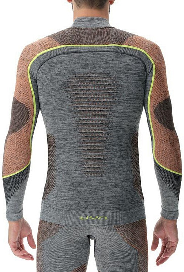 Лонгслив мужской UYN Ambityon Uw Sl Melange Turtle neck Black Melange/Orange/Yellow - Фото 2 большая