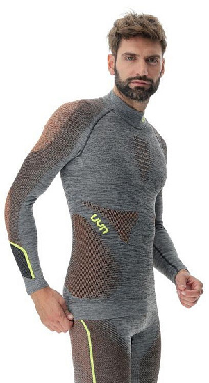 Лонгслив мужской UYN Ambityon Uw Sl Melange Turtle neck Black Melange/Orange/Yellow - Фото 3 большая
