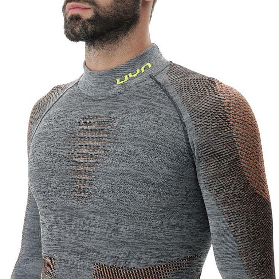 Лонгслив мужской UYN Ambityon Uw Sl Melange Turtle neck Black Melange/Orange/Yellow - Фото 4 большая
