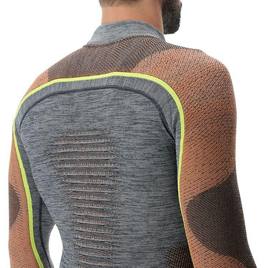 Лонгслив мужской UYN Ambityon Uw Sl Melange Turtle neck Black Melange/Orange/Yellow - Фото 5 большая
