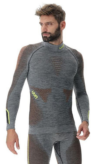 Лонгслив мужской UYN Ambityon Uw Sl Melange Turtle neck Black Melange/Orange/Yellow - Фото 6 большая