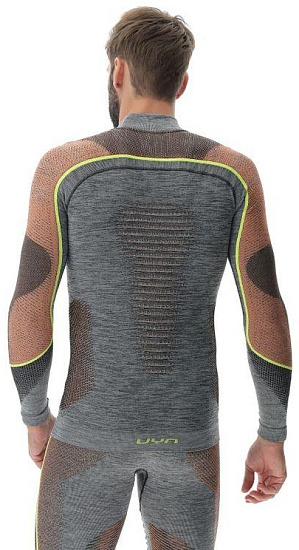 Лонгслив мужской UYN Ambityon Uw Sl Melange Turtle neck Black Melange/Orange/Yellow - Фото 8 большая