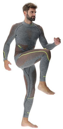 Лонгслив мужской UYN Ambityon Uw Sl Melange Turtle neck Black Melange/Orange/Yellow - Фото 9 большая