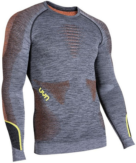 Лонгслив мужской UYN Ambityon Uw Lg_Sl Black Melange/Orange/Yellow - Фото 3 большая