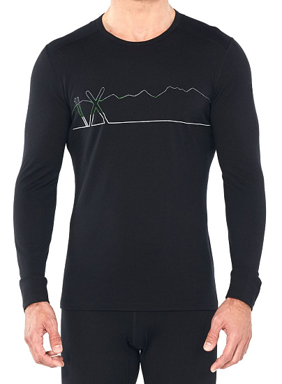 Футболка мужская Icebreaker 200 Oasis LS Crewe Single Line Ski Black - Фото 2 большая