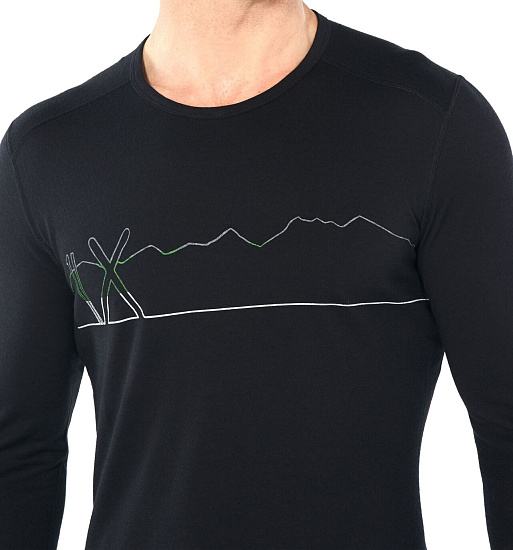 Футболка мужская Icebreaker 200 Oasis LS Crewe Single Line Ski Black - Фото 5 большая