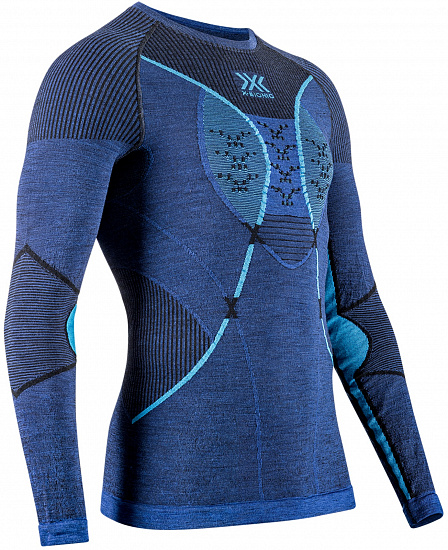 Лонгслив мужской X-Bionic Merino Round Neck Dark Ocean/Sky Blue - Фото 1 большая