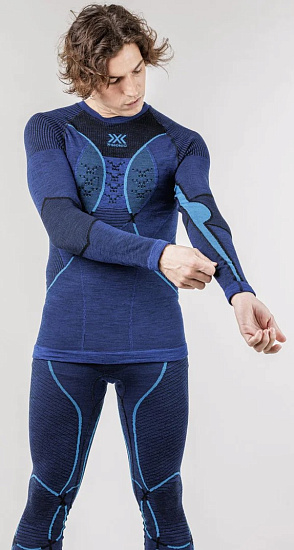 Лонгслив мужской X-Bionic Merino Round Neck Dark Ocean/Sky Blue - Фото 3 большая