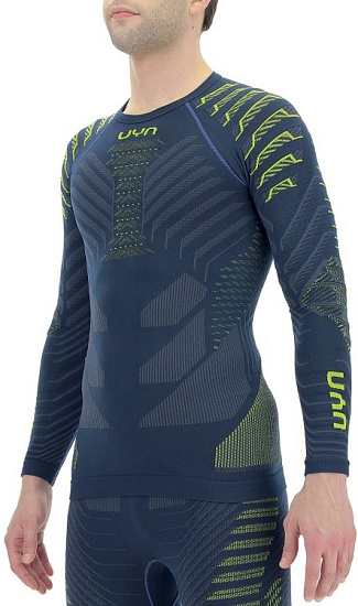 Лонгслив мужской UYN Resilyon Uw Lg_Sl.Round Neck Dark Blue/Yellow - Фото 3 большая