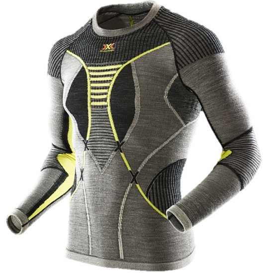 Лонгслив мужской X-Bionic Apani Merino BY Fastflow SL Roundneck Gray/Yellow - Фото 1 большая