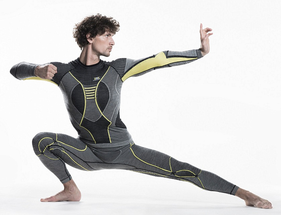 Лонгслив мужской X-Bionic Apani Merino BY Fastflow SL Roundneck Gray/Yellow - Фото 3 большая