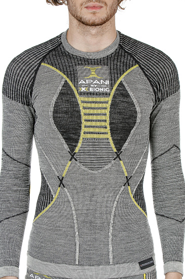 Лонгслив мужской X-Bionic Apani Merino BY Fastflow SL Roundneck Gray/Yellow - Фото 4 большая