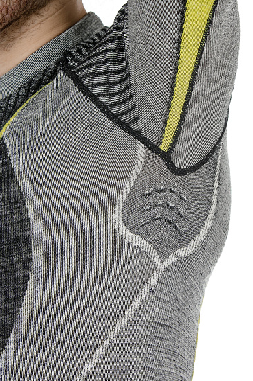 Лонгслив мужской X-Bionic Apani Merino BY Fastflow SL Roundneck Gray/Yellow - Фото 5 большая