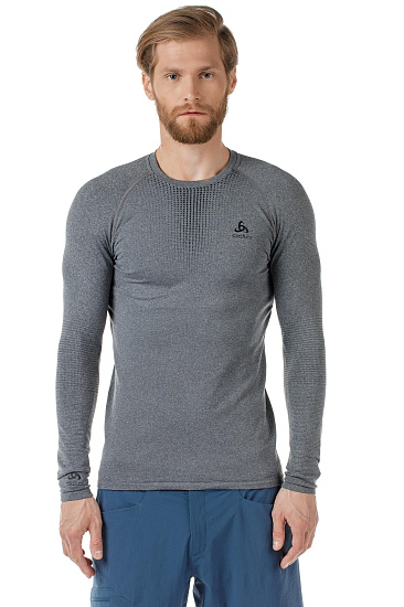 Футболка мужская Odlo Top L/S Performance Warm Серый Меланж/Черный - Фото 3 большая