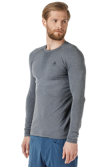 Футболка мужская Odlo Top L/S Performance Warm Серый Меланж/Черный - Фото 4 большая