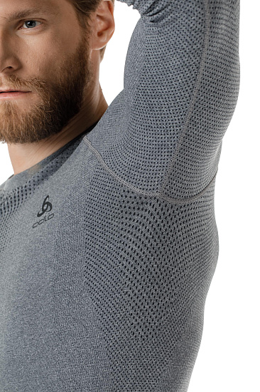 Футболка мужская Odlo Top L/S Performance Warm Серый Меланж/Черный - Фото 6 большая