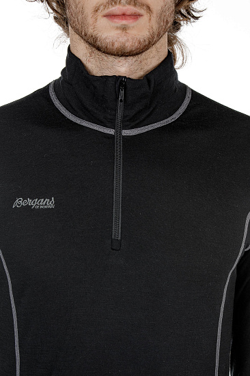 Футболка мужская Bergans Akeleie Half Zip Black - Фото 2 большая