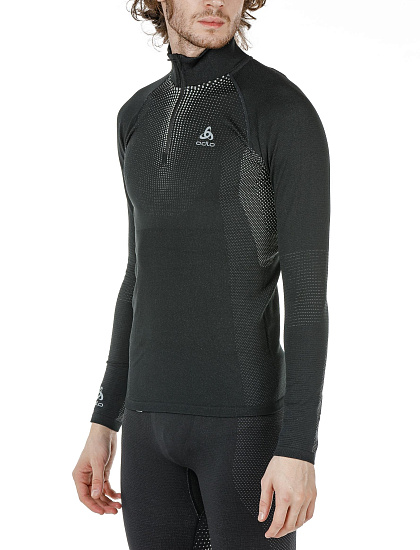 Футболка мужская Odlo Top 1/2 Zip Performance Warm Черный/Серый - Фото 6 большая