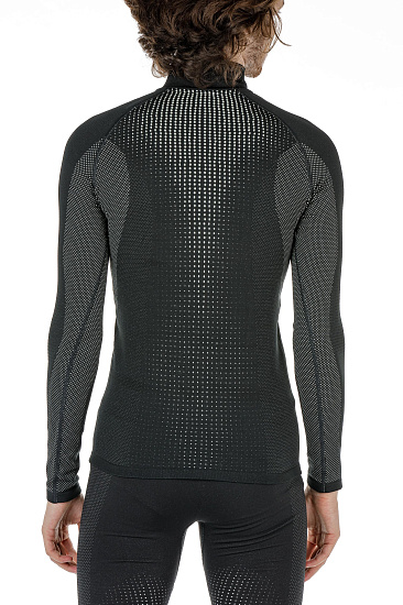 Футболка мужская Odlo Top 1/2 Zip Performance Warm Черный/Серый - Фото 3 большая