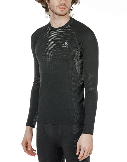 Футболка мужская Odlo Top L/S Performance Warm Черный/Серый - Фото 6 большая