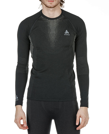 Футболка мужская Odlo Top L/S Performance Warm Черный/Серый - Фото 7 большая