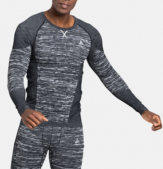 Лонгслив мужской Odlo Blackcomb EcoTop Crew Neck Ls Black/Space Dye - Фото 3 большая