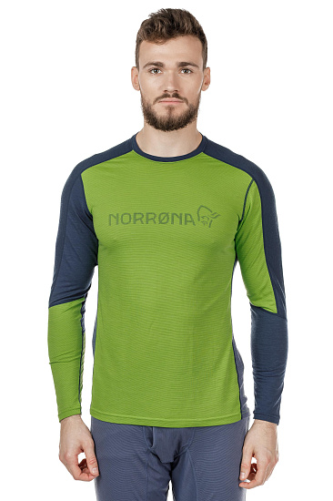 Футболка мужская Norrona Equaliser Merino Round Neck Bamboo Green/Vintage Indigo - Фото 2 большая