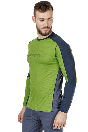 Футболка мужская Norrona Equaliser Merino Round Neck Bamboo Green/Vintage Indigo - Фото 3 большая