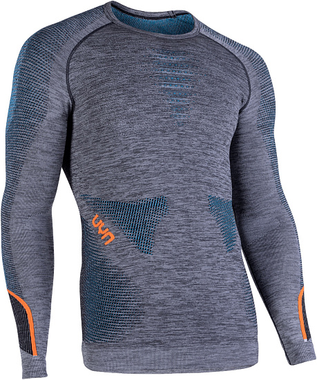 Лонгслив мужской UYN Ambityon Uw Lg_Sl Melange Black Melange/Atlantic/Orange Shiny - Фото 3 большая