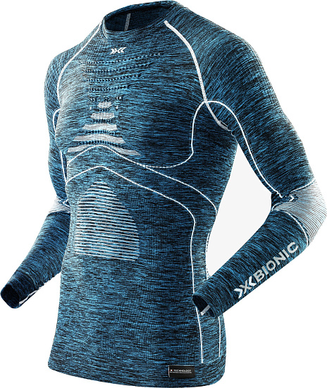 Футболка мужская X-Bionic Accumulator Evo Melange UW SH SL Round Neck Blue Melange/White - Фото 1 большая