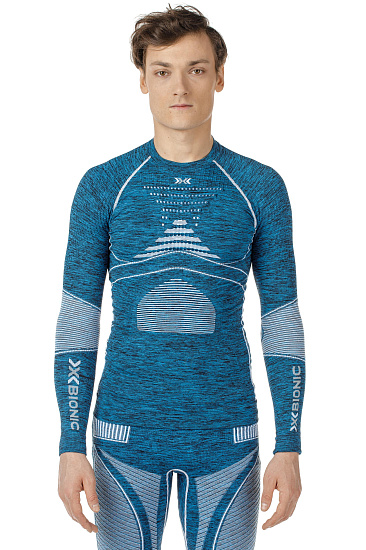Футболка мужская X-Bionic Accumulator Evo Melange UW SH SL Round Neck Blue Melange/White - Фото 4 большая